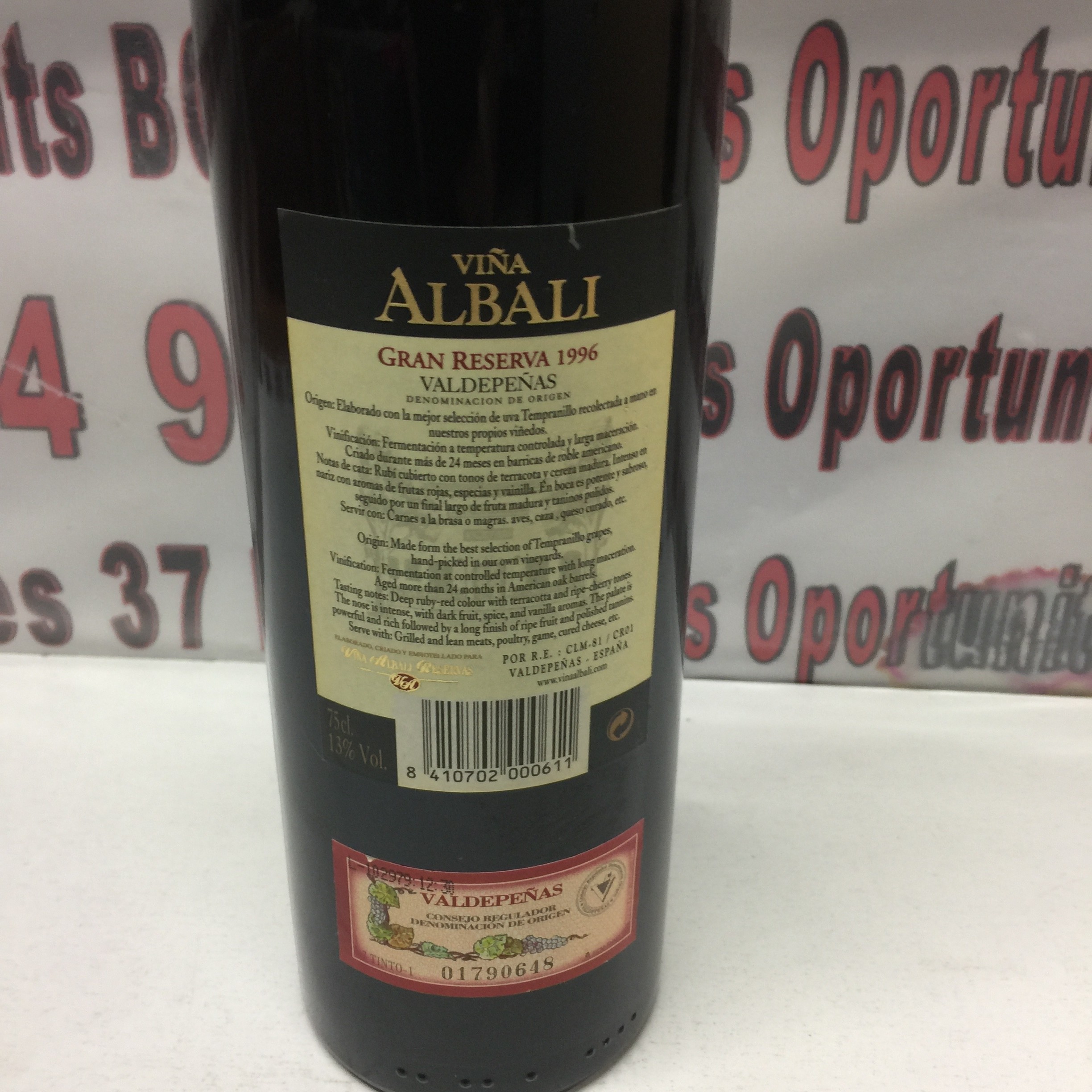 6 Viña albali -gran reserva 1996- Valdepeñas 75cl