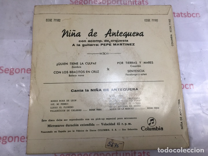 2 NIÑA DE ANTEQUERA DE 1959 DE COLUMBIA - QUIEN TIENE LA CULPA - CON LOS BRACITOS EN CRUZ