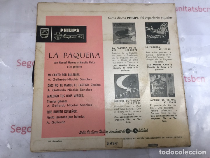 2 EP LA PAQUERA CANTA DE 1968 DE PHILLIPS - MI CANTO POR BULERIAS - DIOS NO TE MANDE EL CASTIGO