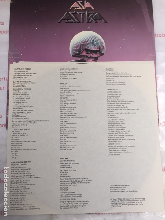 3 DISCO VINILO ASIA ASTRA DEL SELLO GEFFEN RECORDS DEL AÑO 1985