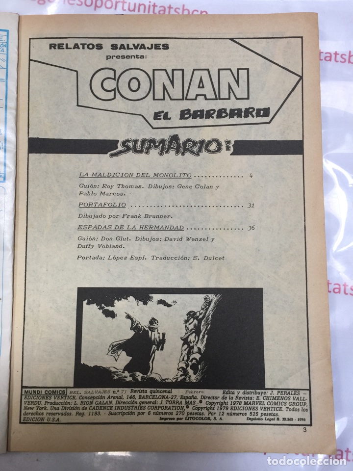 2 RELATOS SALVAJES-CONAN EL BARBARO-LA MALDICION DEL MONOLITO-COMIC VERTICE-ESPECIAL SERIE,VOL1 NUM73